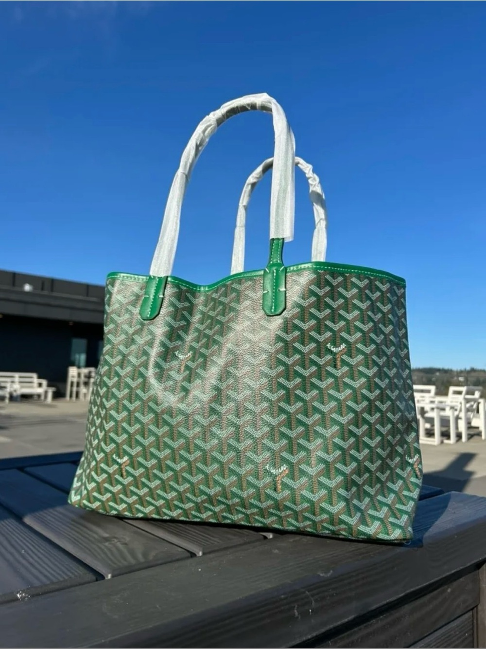 Goyard Green Coated Canvas Tote Bag - Picture 2 of 4